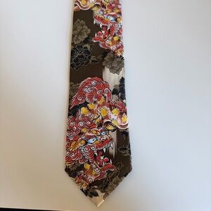 Men's Ed Hardy Dragon 100% Silk Brown Orange Tie